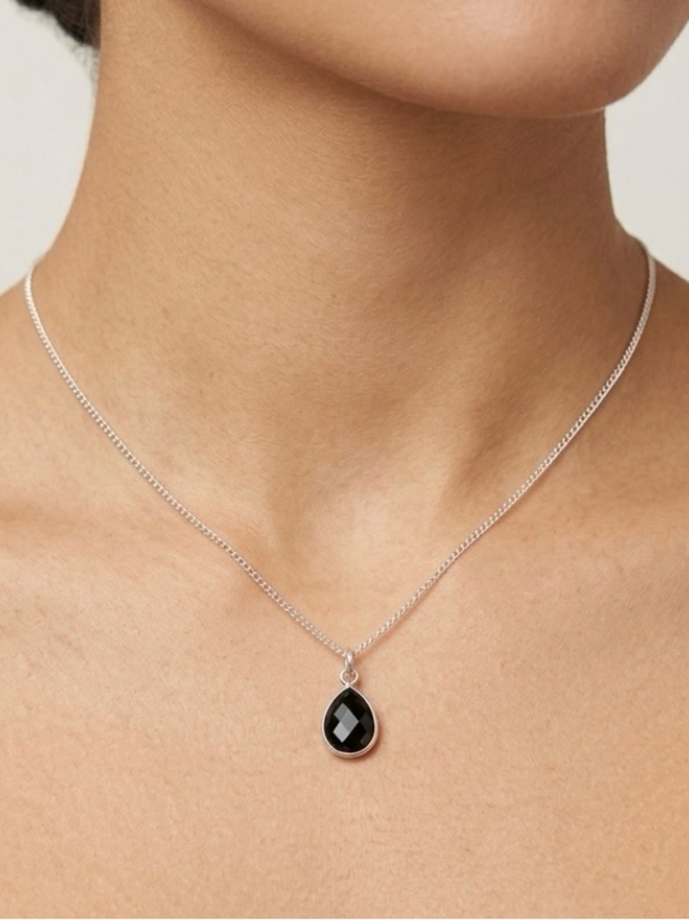 Black Onyx Teardrop Pendant Necklace Silver Artisan Boho